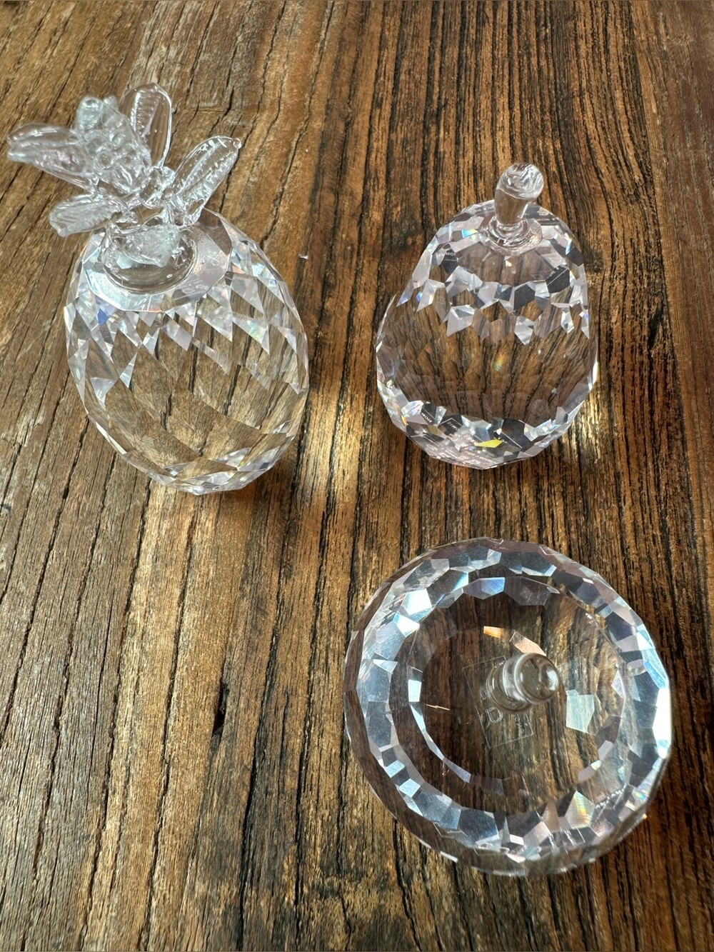 Crystal Fruit Trio - Clear Glass Decorative Pineapple, Pear, and Dish